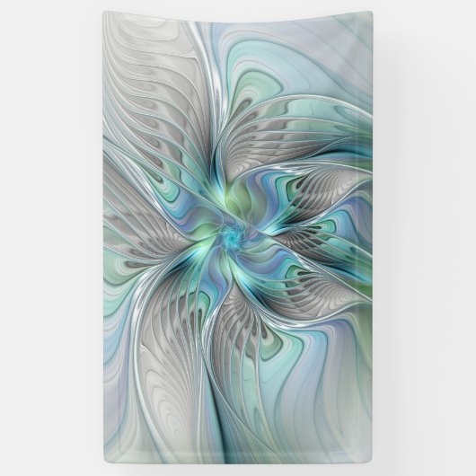 Abstracte blauwe groene vlinder Fantasy Fractal Ar Spandoek (Verticaal)