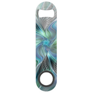 Abstracte blauwe groene vlinder Fantasy Fractal Ar Speed Flessenopener