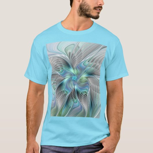 Abstracte blauwe groene vlinder Fantasy Fractal Ar T-shirt (Voorkant)