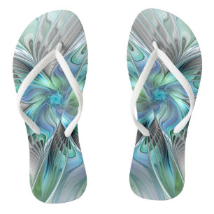 Abstracte blauwe groene vlinder Fantasy Fractal Ar Teenslippers