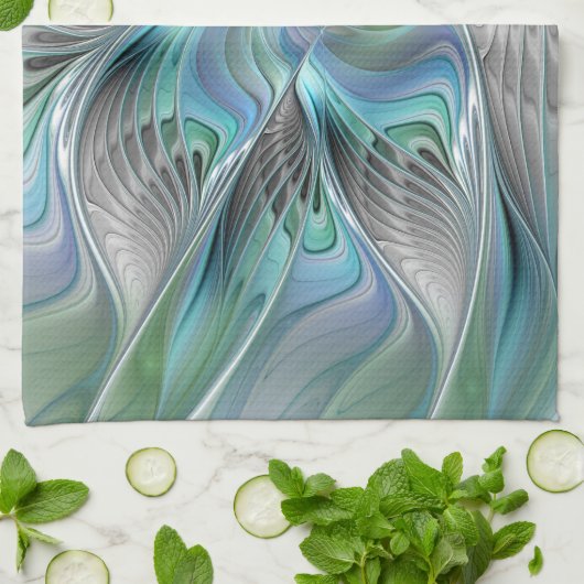 Abstracte blauwe groene vlinder Fantasy Fractal Ar Theedoek (Gevouwen)