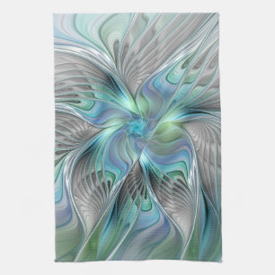 Abstracte blauwe groene vlinder Fantasy Fractal Ar Theedoek