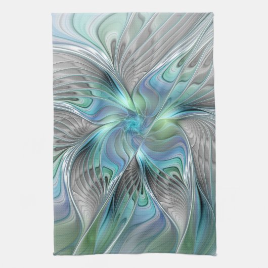 Abstracte blauwe groene vlinder Fantasy Fractal Ar Theedoek (Verticaal)