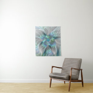Abstracte blauwe groene vlinder Fantasy Fractal Ar Wandkleed