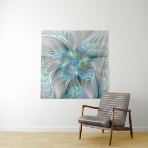 Abstracte blauwe groene vlinder Fantasy Fractal Ar Wandkleed