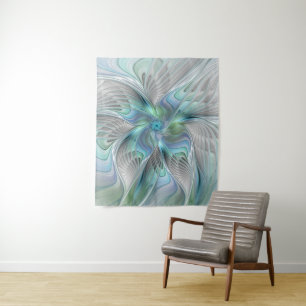 Abstracte blauwe groene vlinder Fantasy Fractal Ar Wandkleed
