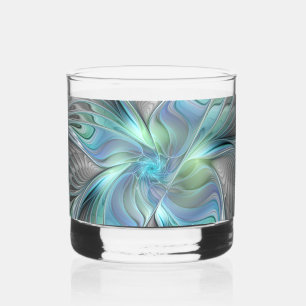 Abstracte blauwe groene vlinder Fantasy Fractal Ar Whisky Glas