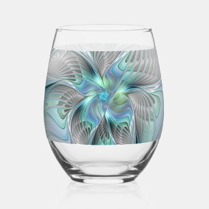 Abstracte blauwe groene vlinder Fantasy Fractal Ar Wijnglas Zonder Voet