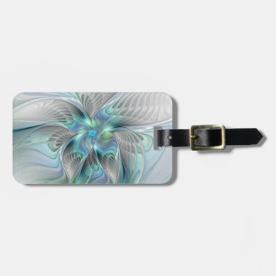 Abstracte blauwe groene vlinder Fantasy Fractal Na Bagagelabel