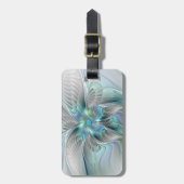 Abstracte blauwe groene vlinder Fantasy Fractal Na Bagagelabel (Voorkant verticaal)