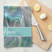 Abstracte blauwe groene vlinder Fantasy Fractal Na Theedoek (Quarter Fold)