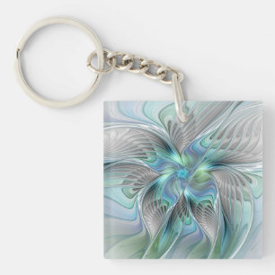 Abstracte Blauwe Groene Vlinder Fantasy Fractale K Sleutelhanger