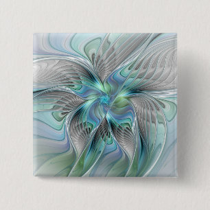 Abstracte Blauwe Groene Vlinder Fantasy Fractale K Vierkante Button 5,1 Cm