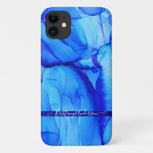 Abstracte Blauwe Indigoaangepaste unieke kunstcirk iPhone 11 Hoesje