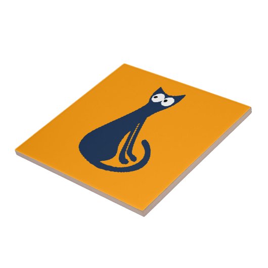 Abstracte blauwe kat op geel tegeltje (Zijkant)