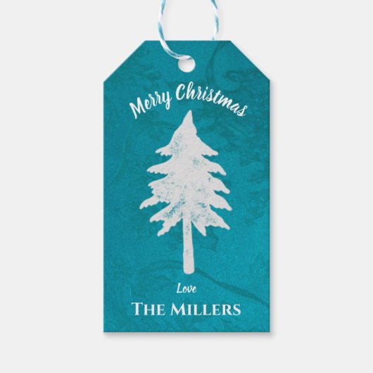 Abstracte Blauwe Kerstmis Merry Kerstry Cadeaulabel (Voorkant)