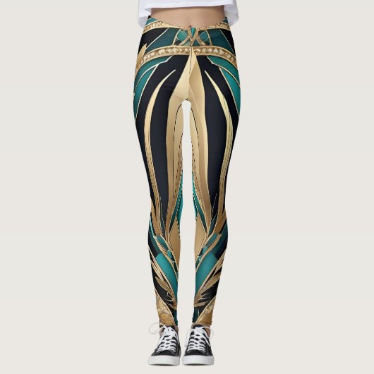 Abstracte blauwe Leggings (Voorkant)