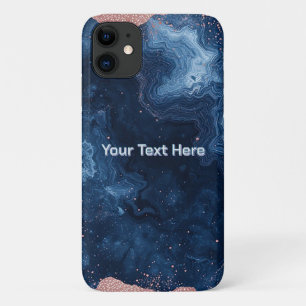 Abstracte Blauwe Marmer Kunst met Gouden Glitter A iPhone 11 Hoesje