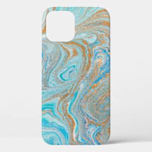 Abstracte blauwe marmertextuur iPhone 12 hoesje