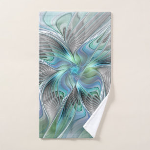 Abstracte Blauwe Mint Groene Vlinder Fantasy Fract Handdoek
