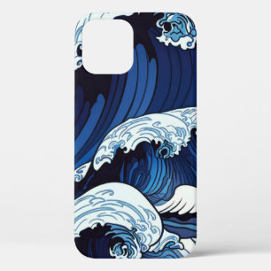 Abstracte blauwe oceaangolven Japans stijlkunstwer iPhone 12 Pro Hoesje
