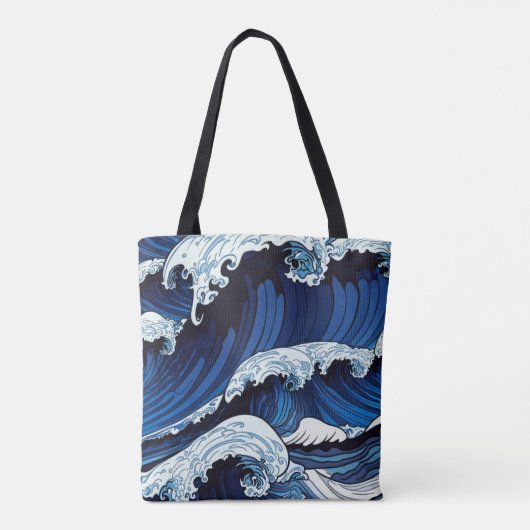 Abstracte blauwe oceaangolven Japans stijlkunstwer Draagtas (Achterkant)