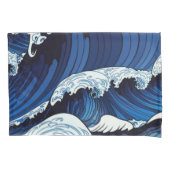 Abstracte blauwe oceaangolven Japans stijlkunstwer Kussensloop (Voorkant-Links)