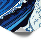 Abstracte blauwe oceaangolven Japans stijlkunstwer Poster (Hoek)