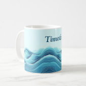 Abstracte blauwe oceaangolven koffiemok (Voorkant links)