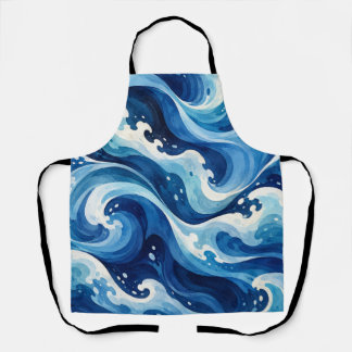 Abstracte Blauwe Oceaangolven Watercolor Kust Thro Schort