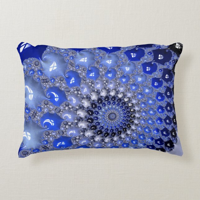 Abstracte Blauwe Ombre Fractal Bubbles Accent Kussen (Voorkant)