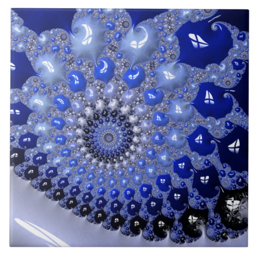 Abstracte Blauwe Ombre Fractal Bubbles Tegeltje (Voorkant)