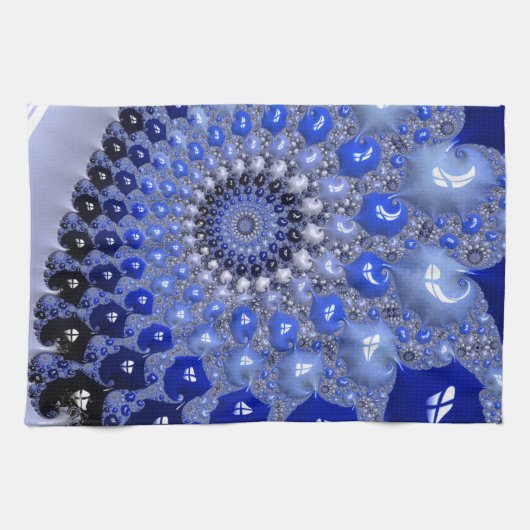 Abstracte Blauwe Ombre Fractal Bubbles Theedoek (Horizontaal)