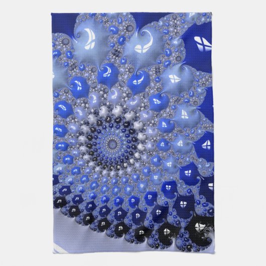 Abstracte Blauwe Ombre Fractal Bubbles Theedoek (Verticaal)