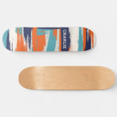 Abstracte blauwe Oranje penseelstreken Aangepaste Skateboard (Horizontaal)