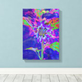Abstracte blauwe paarse zonnebloem | retro funky canvas afdruk (Insitu (Houten vloer))
