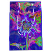Abstracte blauwe paarse zonnebloem | retro funky medium cadeauzakje (Voorkant)