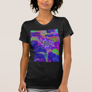 Abstracte blauwe paarse zonnebloem   retro funky t-shirt