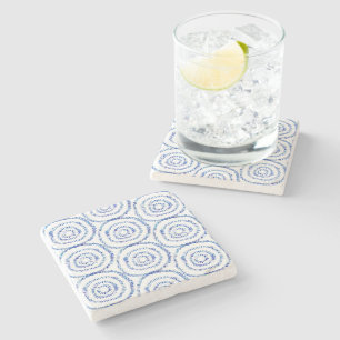 Abstracte blauwe penseelcirkel kustlijn stenen onderzetter