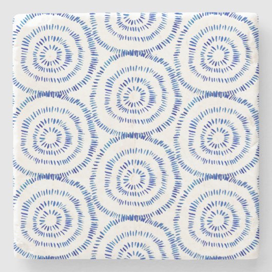 Abstracte blauwe penseelcirkel kustlijn stenen onderzetter (Voorkant)