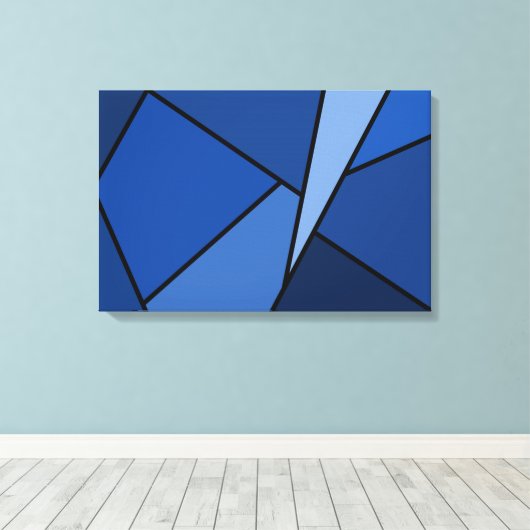Abstracte blauwe polygons canvas afdruk (Insitu (Houten vloer))