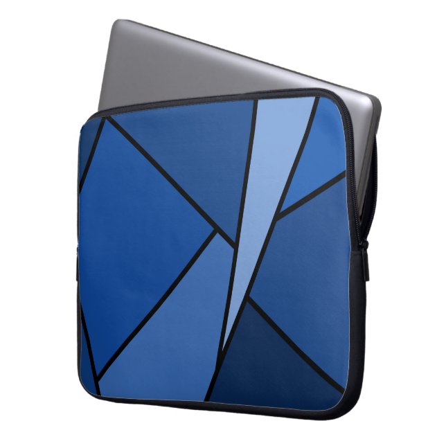 Abstracte blauwe polygons laptop sleeve (Voorkant Links)