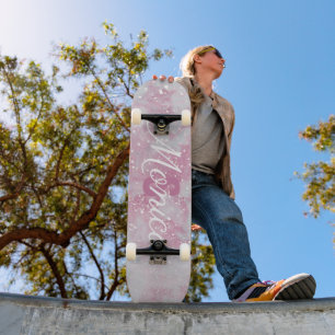 Abstracte blauwe roze lavendel witte glitter marme skateboard