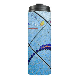 Abstracte blauwe spiegelmozaïek thermosbeker