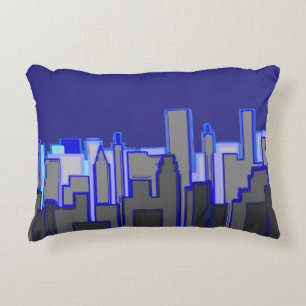Abstracte Blauwe Stadssilhouet Kunst Accent Kussen