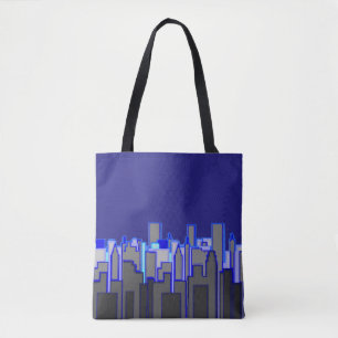 Abstracte Blauwe Stadssilhouet Kunst Draagtas