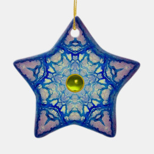 ABSTRACTE BLAUWE STAR MET GEM STONE KERAMISCH ORNAMENT