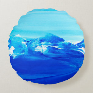 Abstracte blauwe tekenachtergrond. Moderne kunst. Rond Kussen