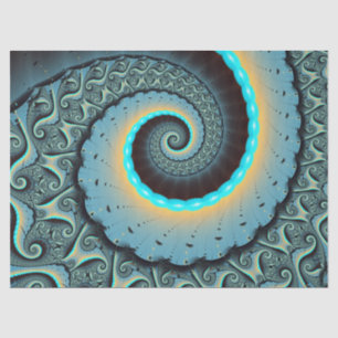 Abstracte Blauwe Turquoise Oranje Fractal Art Tissuepapier