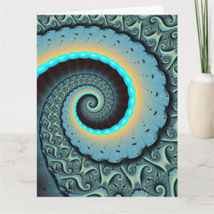 Abstracte blauwe turquoise oranje fractale kunst s bedankkaart